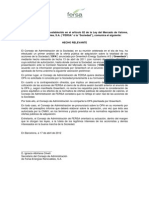 Fersa Valoración preliminar del Consejo de Administración respecto de la oferta pública de adquisición. 2012