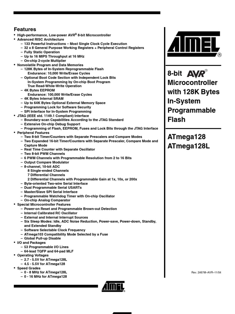 ATmega128 8-bit Microcontroller Features | PDF | Instruction Set | Booting