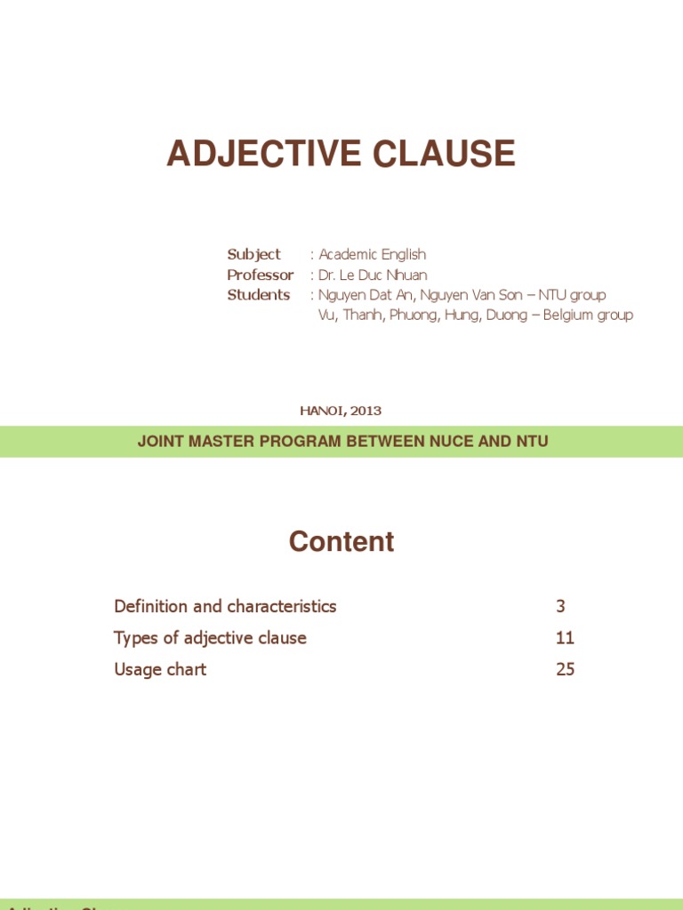 Adjective Clause Adjective Pronoun