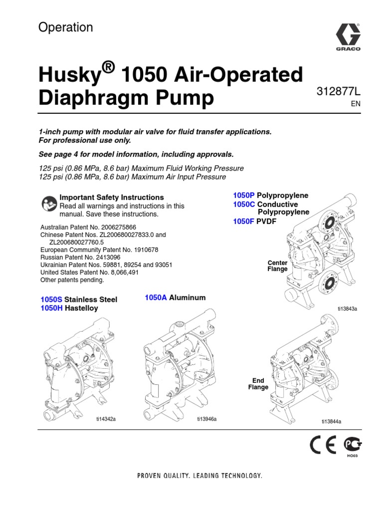 Graco Husky 1050 Diaphragm Pump Manual Valve Pump