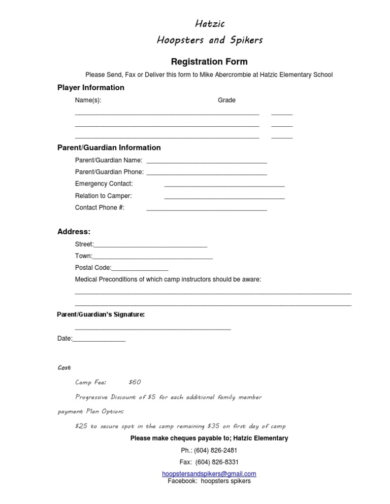 2013 Hoopsters and Spikers Registration in Word | PDF
