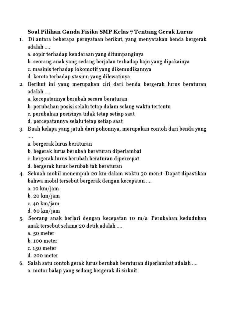 Contoh Soal Materi Gerak Benda Kelas Viii