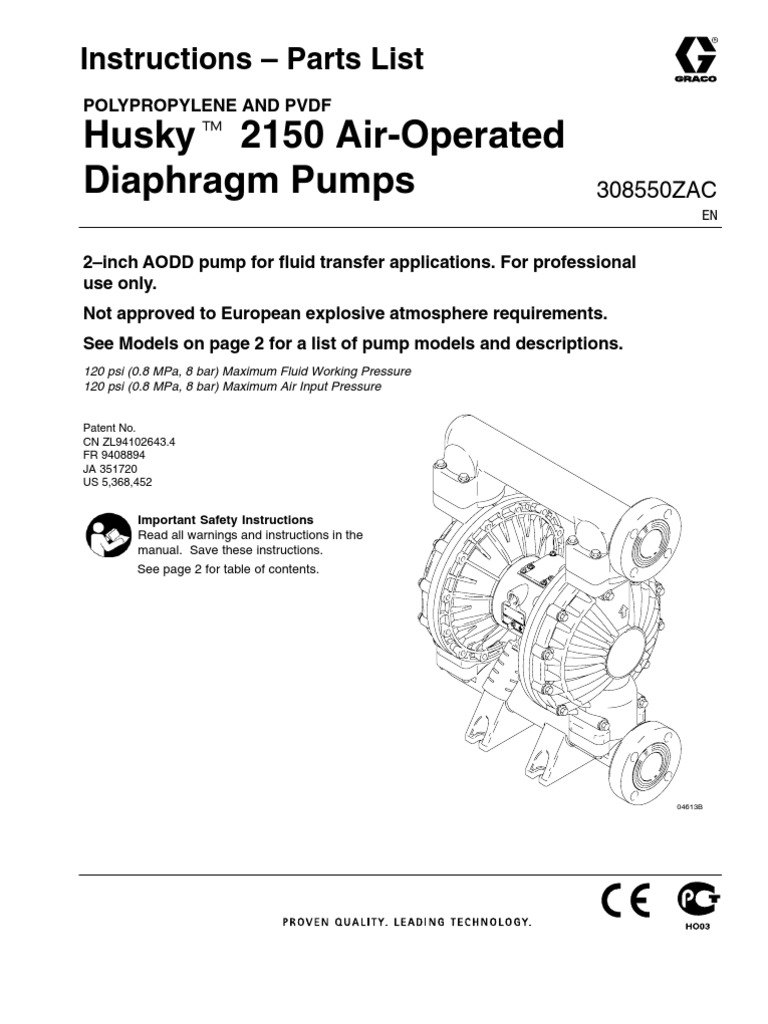 Graco Husky 2150 Diaphragm Pump Manual POLYPROPYLENE AND PVDF Valve