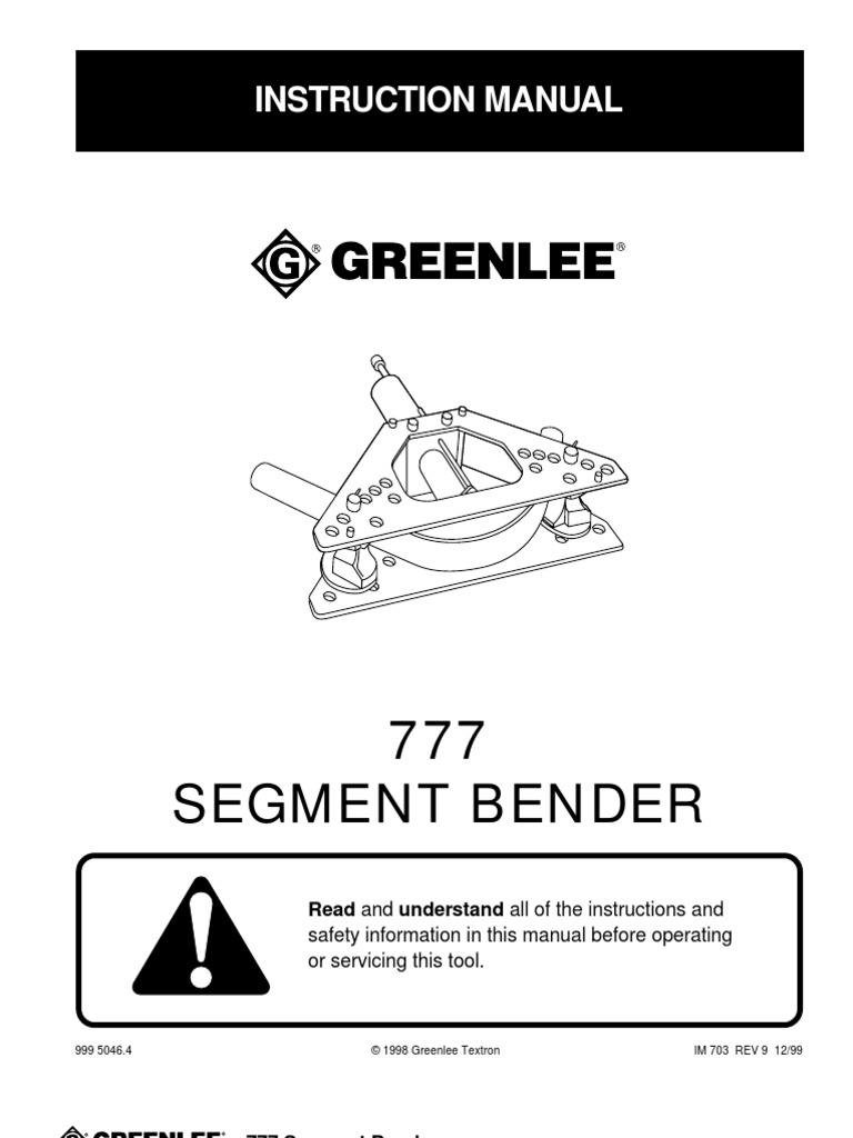 Greenlee 777 Hydraulic Pipe Bender PDF PDF Pipe (Fluid Conveyance