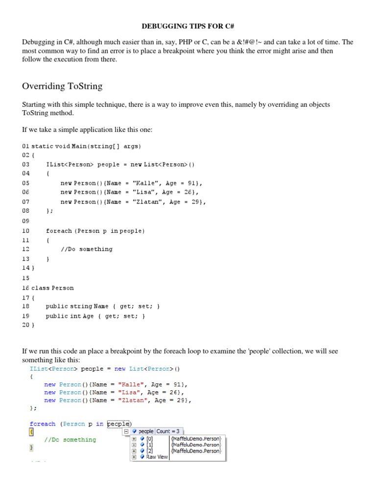 Debugging Tips For Csharp | PDF | Debugging | C (Programming Language)