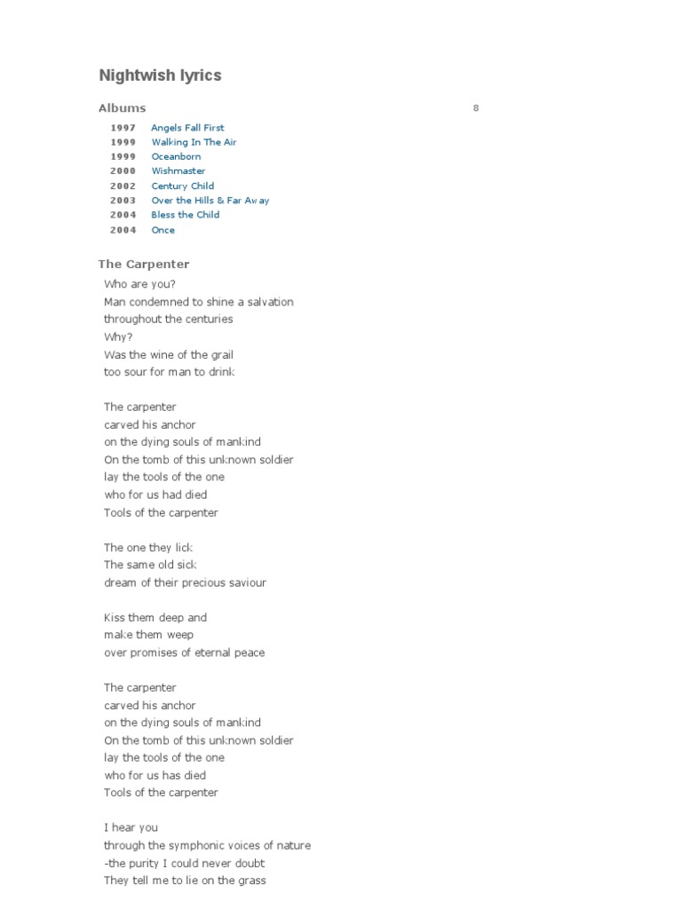 Nightwish Lyrics PDF Entertainment (General)