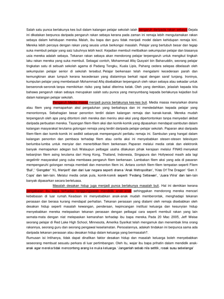 Salah Satu Punca Berlakunya Kes Buli Dalam Kalangan Pelajar Sekolah Ialah Pengaruh Daripada Rakan Sebaya Pdf
