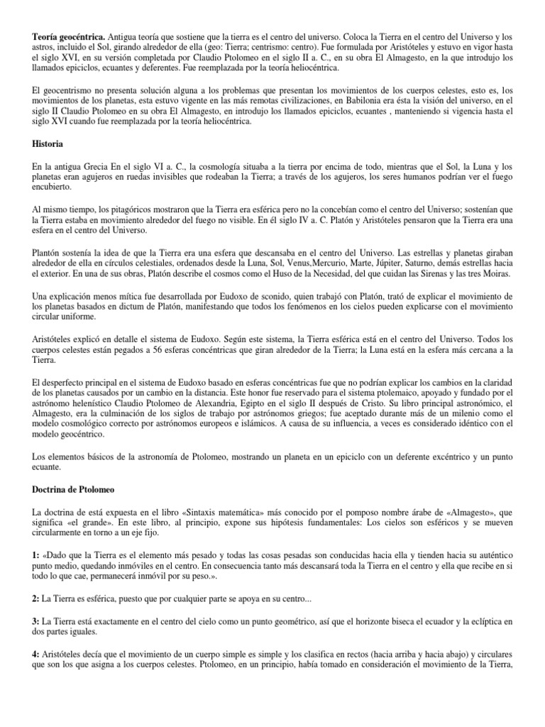 Teoría Geocéntrica | PDF | Heliocentrismo | Astronomía antigua