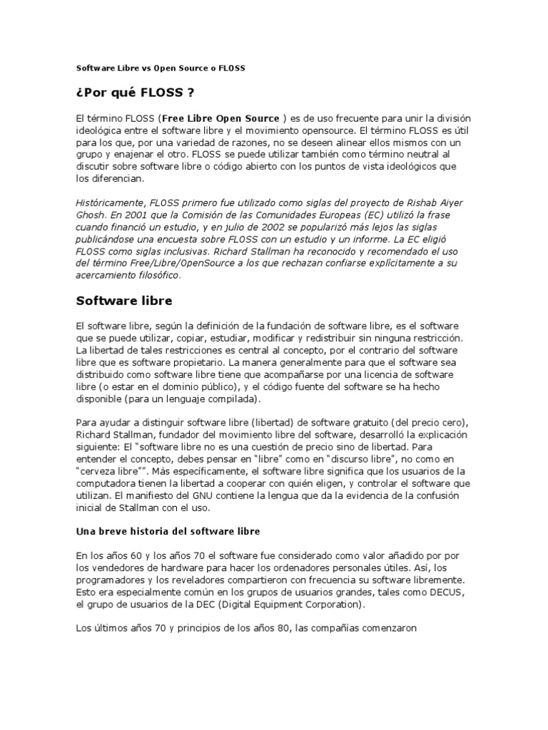 Diferencias entre Software Libre y Open Source | PDF | Software libre ...