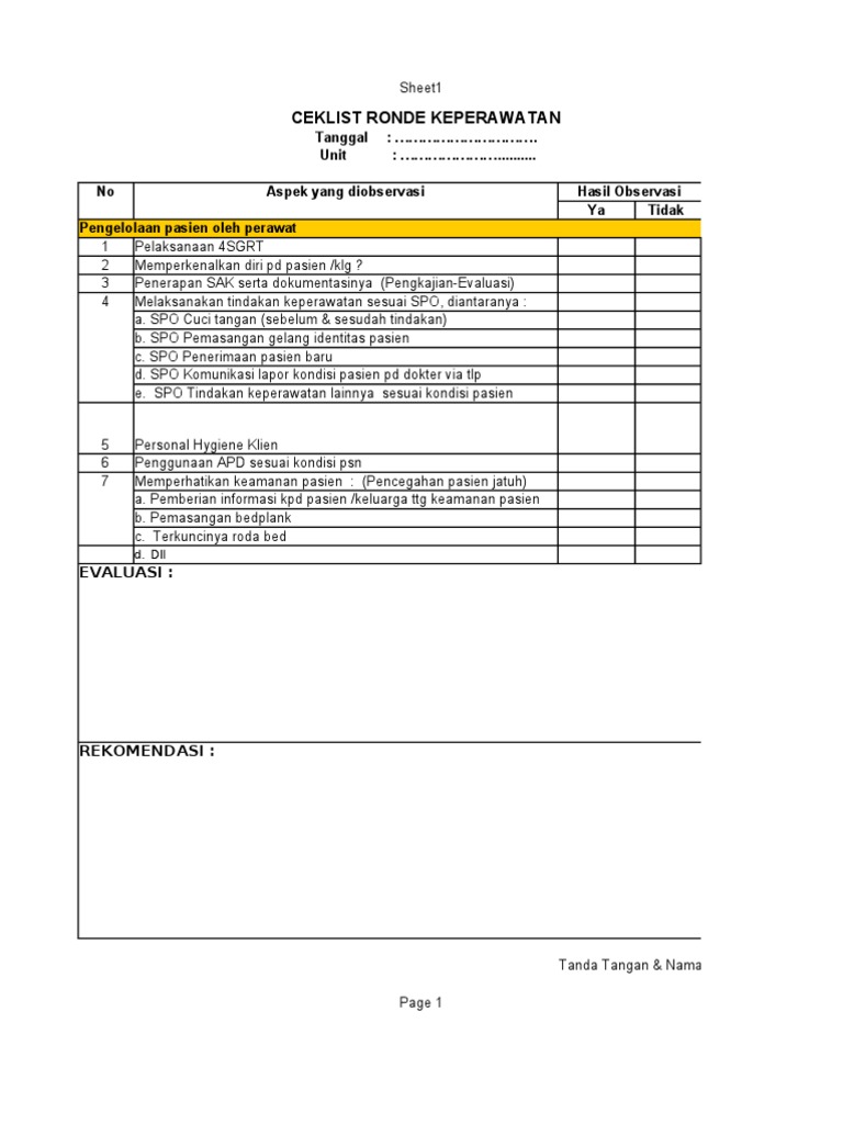 Ceklist Ronde Keperawatan Pasien | PDF