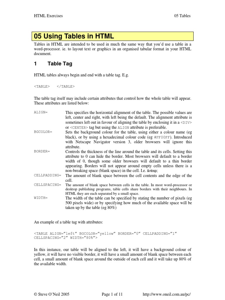 HTML 5 Tables | PDF | Html Element | Html
