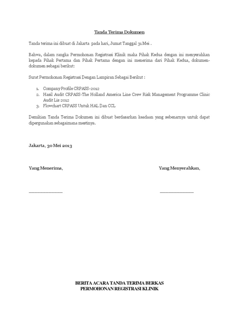 Contoh Surat Tanda Terima Dokumen Pdf
