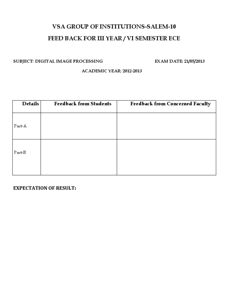 Vsa Group of Institutions-Salem-10 Feed Back For Iii Year / Vi Semester ...