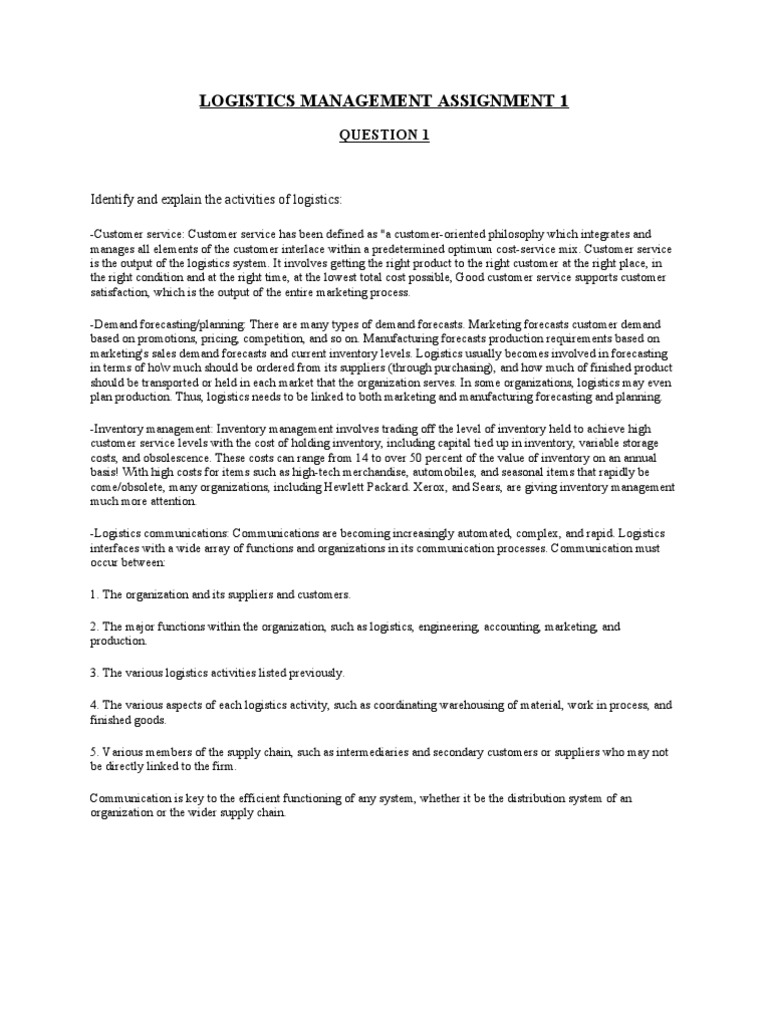 Key Logistics Activities Explained | PDF | Logistics | Warehouse