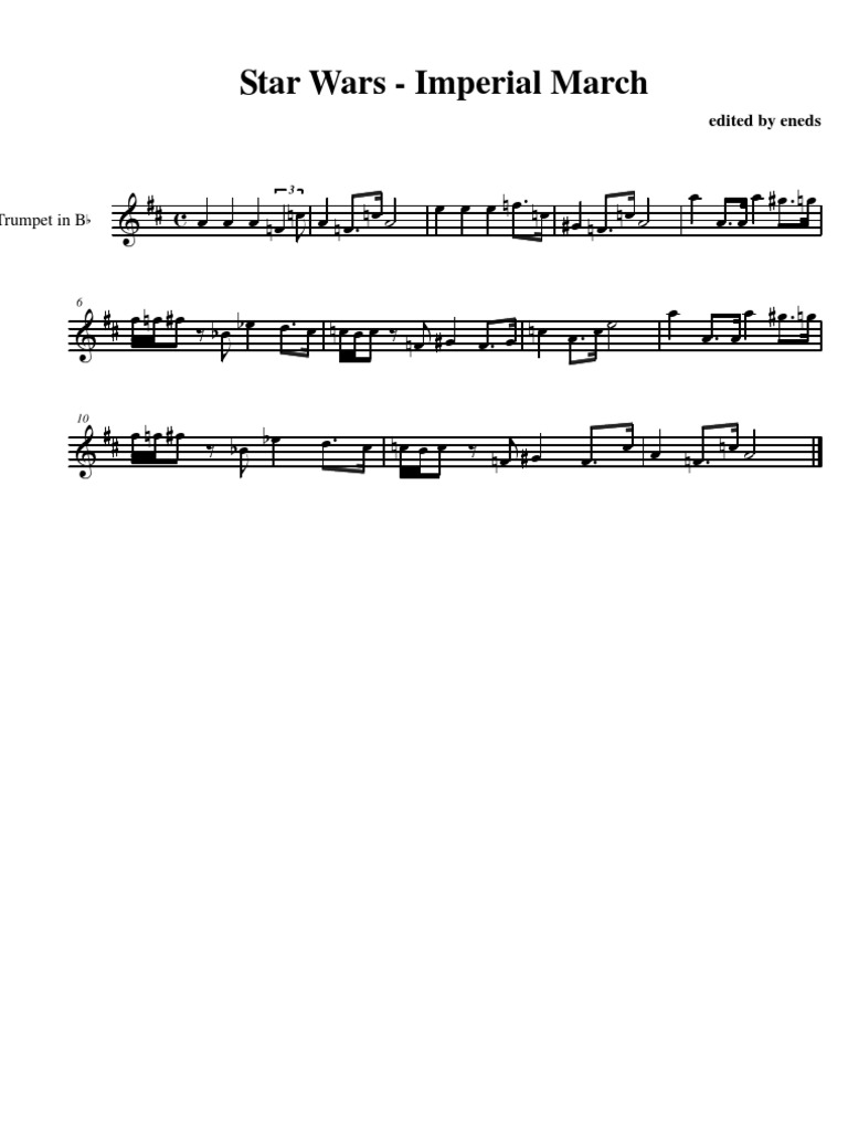 Star Wars Imperial March Music Score Sheet PDF