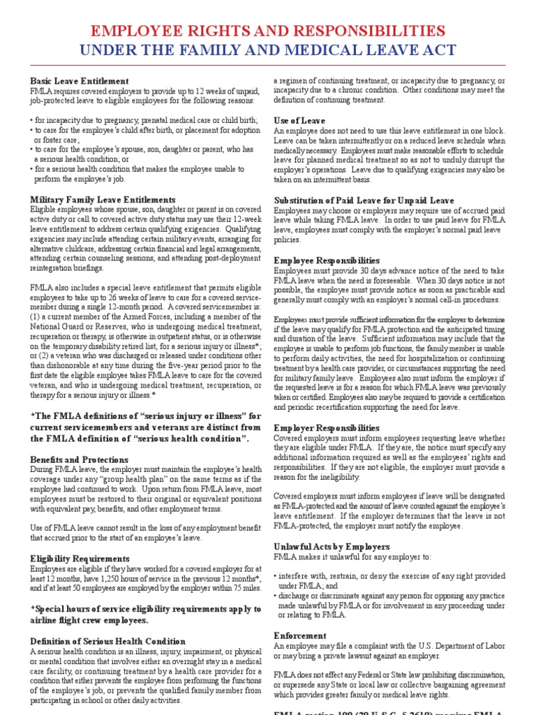 Family and Medical Leave Act (FMLA) - Federal Poster | PDF
