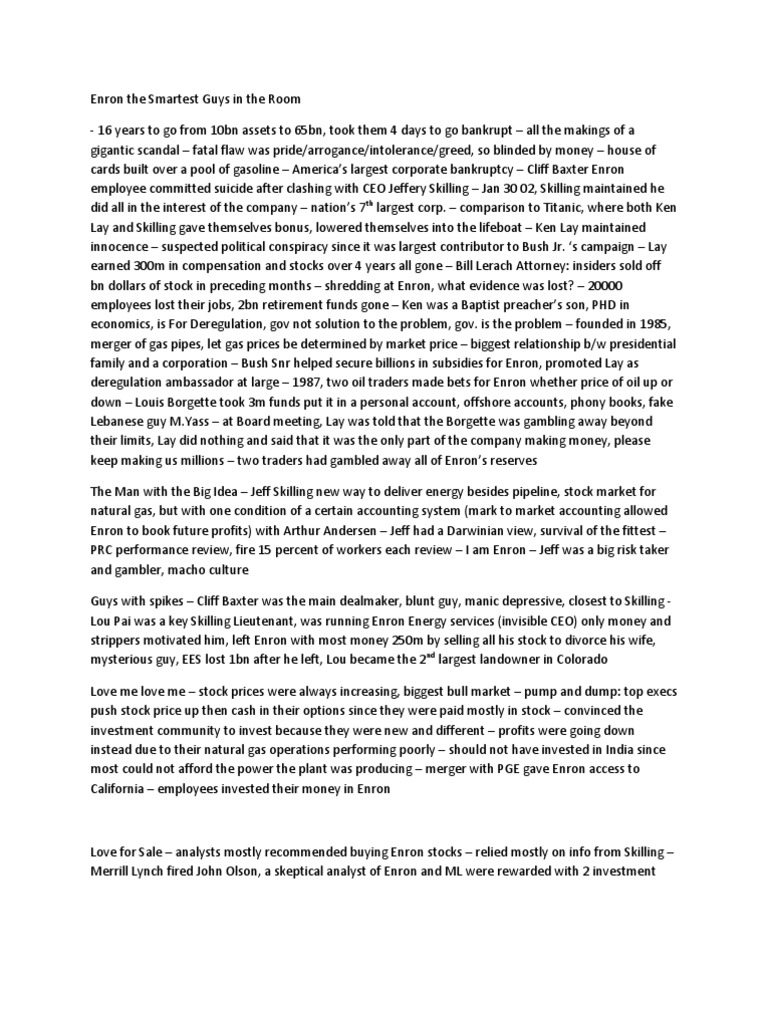 Enron The Smartest Guys In The Room Enron Economies