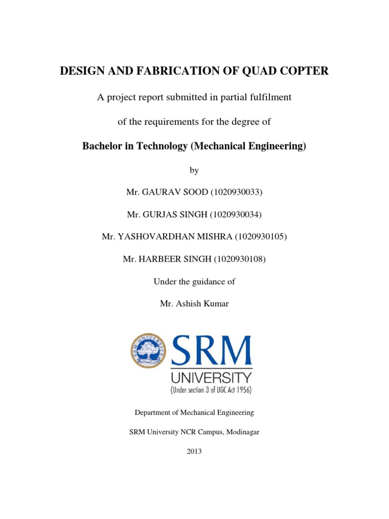Design and Fabrication of Quad Copter | PDF | Technology & Engineering