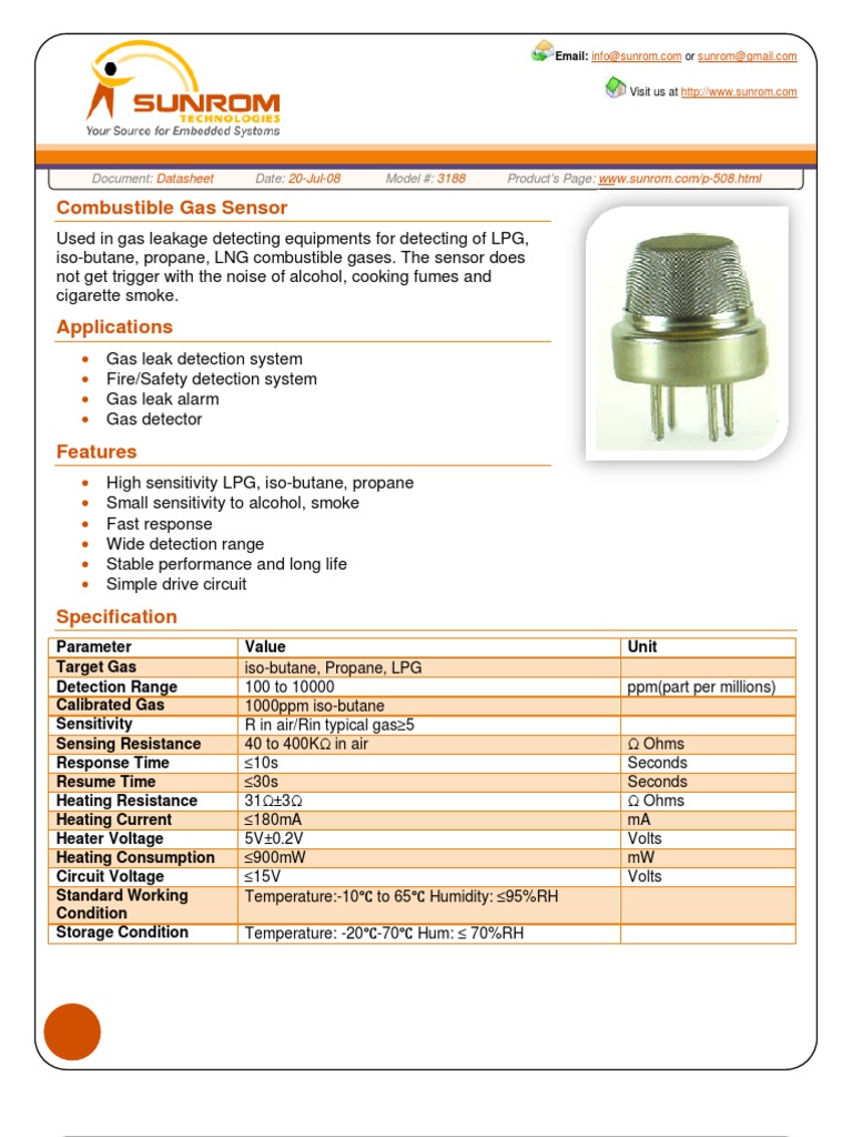 Combustible Gas Sensor Datasheet | PDF
