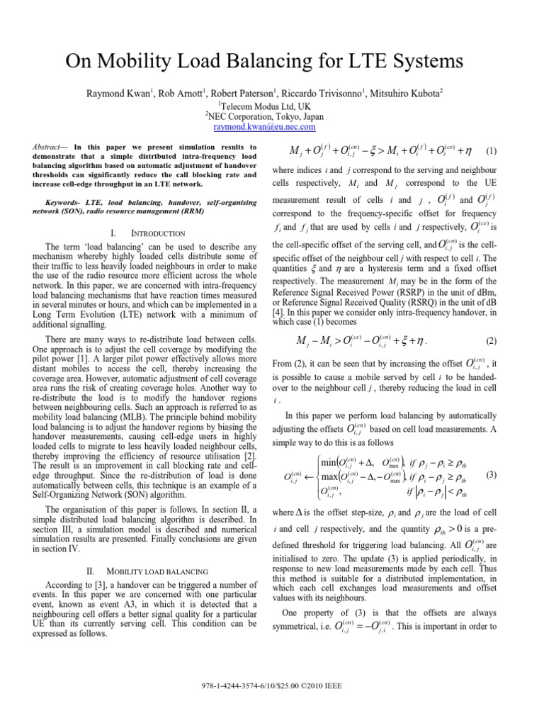 On Mobility Load Balancing For LTE Systems | PDF