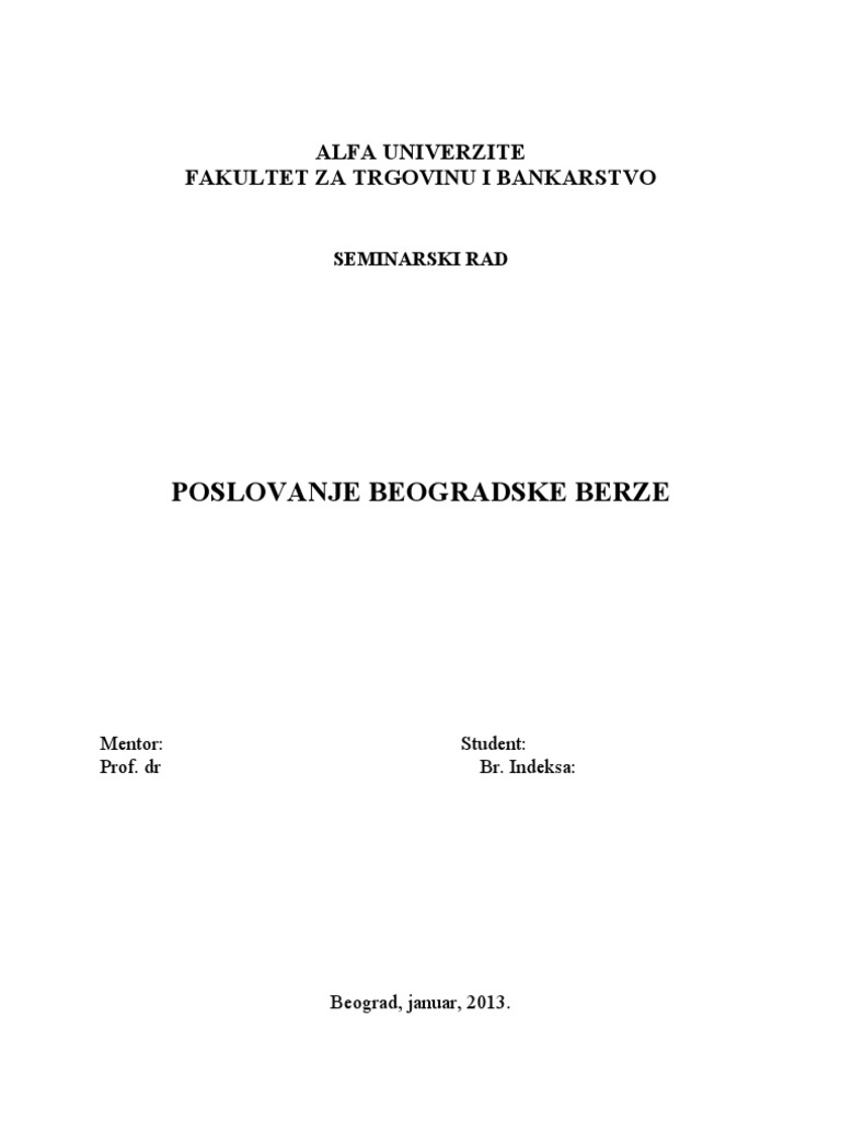 Beogradska Berza | PDF