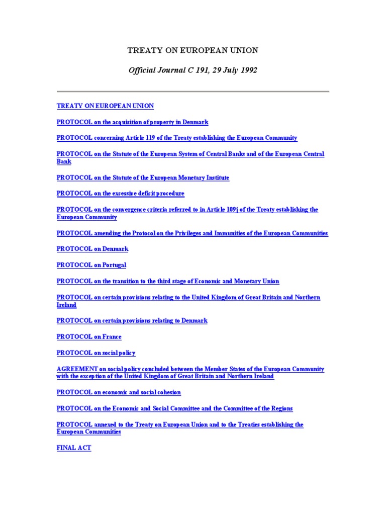 Treaty on European Union Overview | PDF | Finance & Money Management