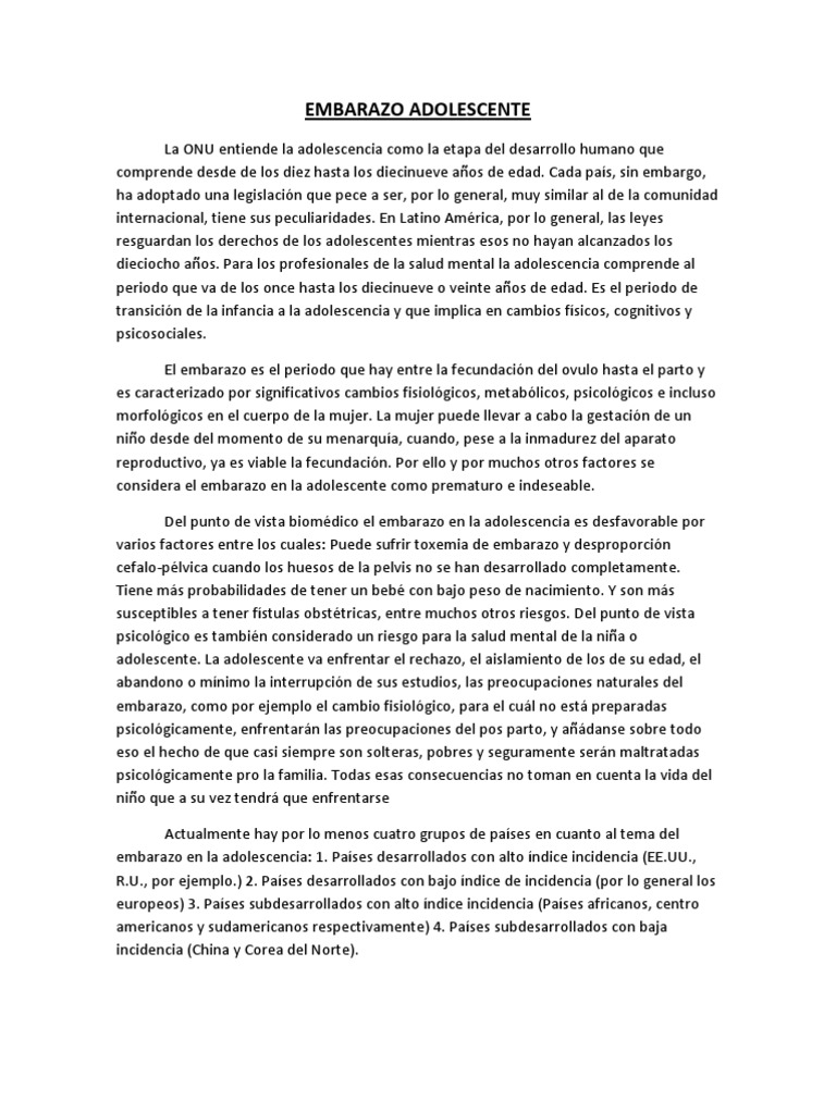 Ensayo Sobre Emabarazo Adolescente
