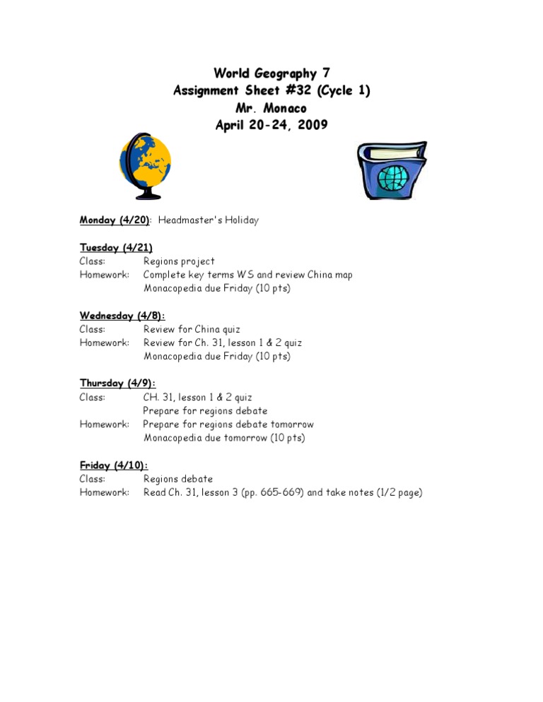 World Geography 7 Assignment Overview | PDF