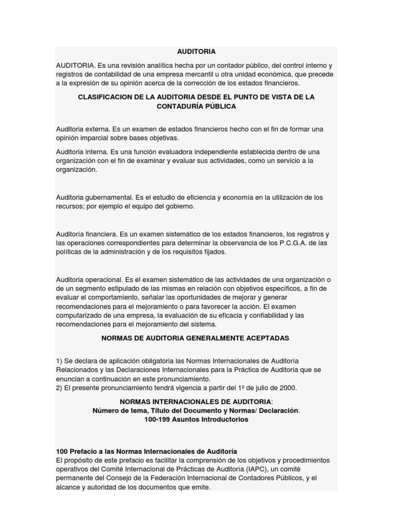Normas Internacionales de La Auditoria | PDF | Auditoría financiera ...