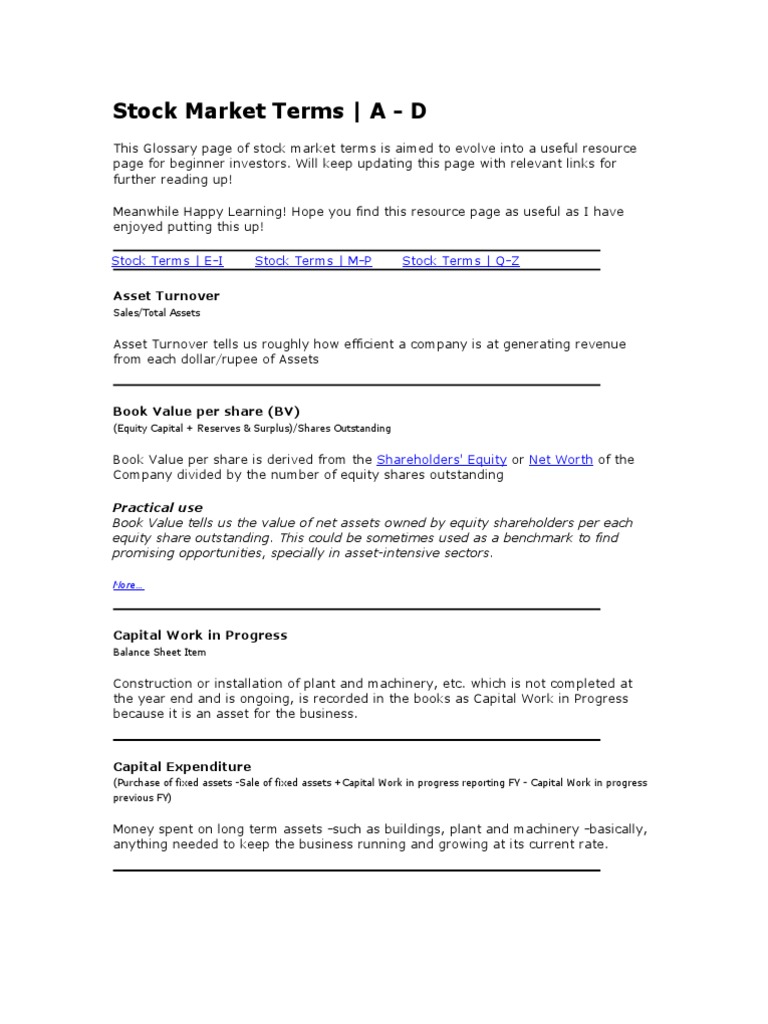 Stock Market Terms | PDF | Dividend | Inventory