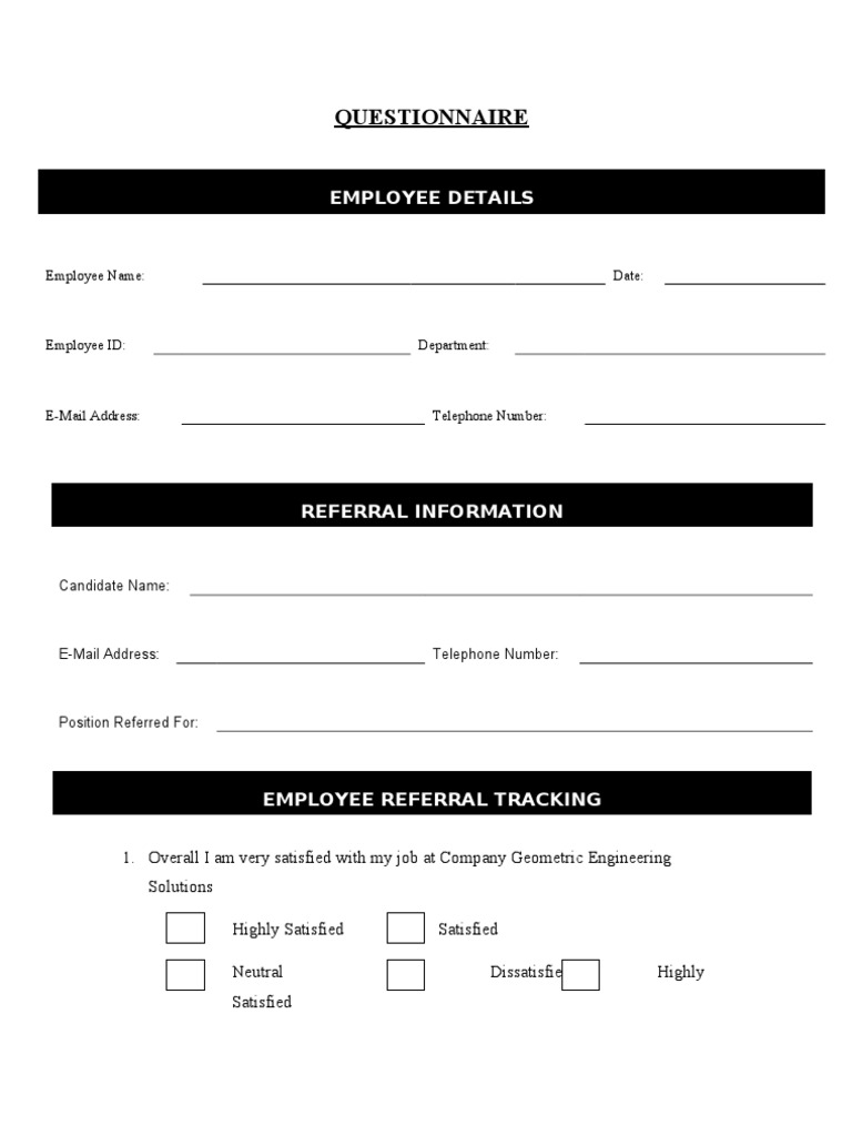 Questionnaire: Employee Details | PDF | Recruitment | Employment