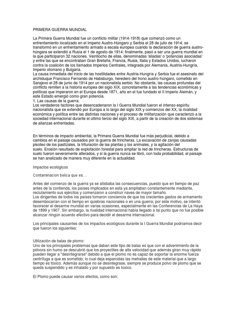 Impacto Ecológico de la Primera Guerra Mundial | PDF | Uranio ...