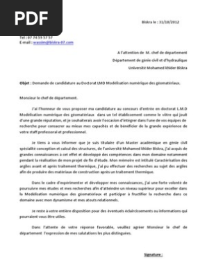 Lettre De Motivation Doctorat Genie Civil