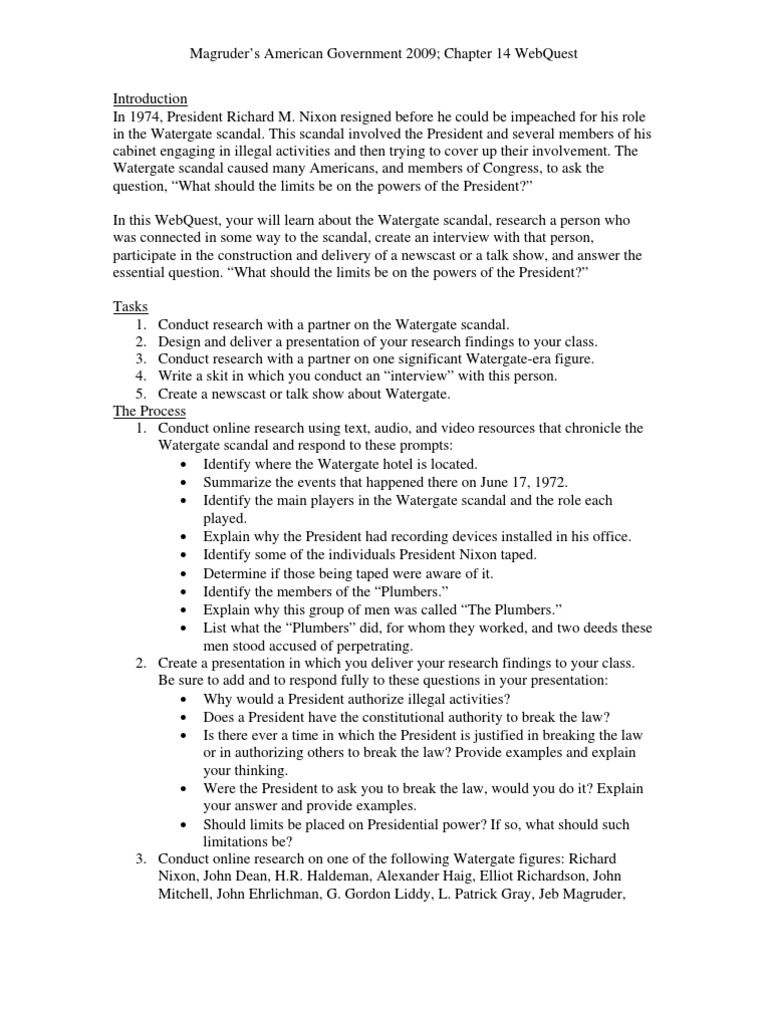 Magruders American Government Answers PDF Watergate Scandal