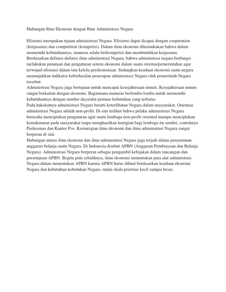 Hubungan Ilmu Ekonomi Dengan Ilmu Administrasi Negara