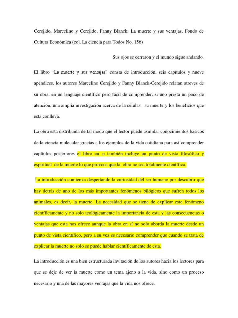 La Muerte y Sus Ventajas PDF Vida Muerte