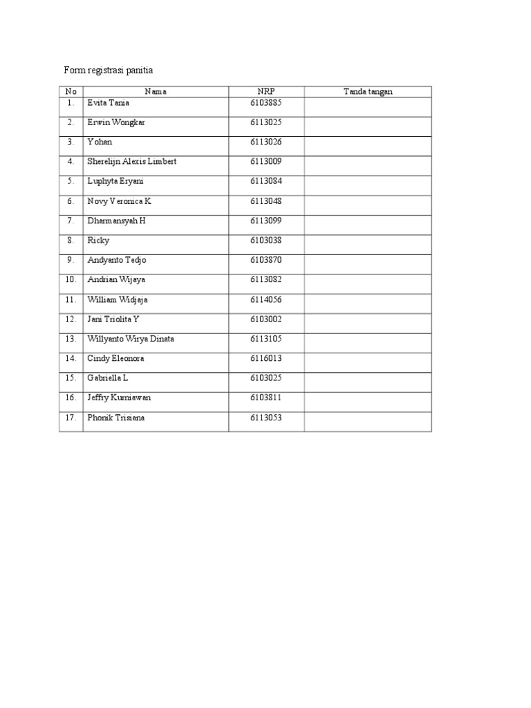 Form Registrasi Panitia (SE) | PDF