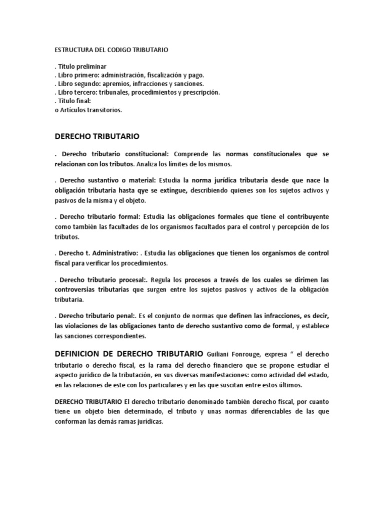 Estructura Del Codigo Tributario | PDF | Impuestos | Conceptos legales