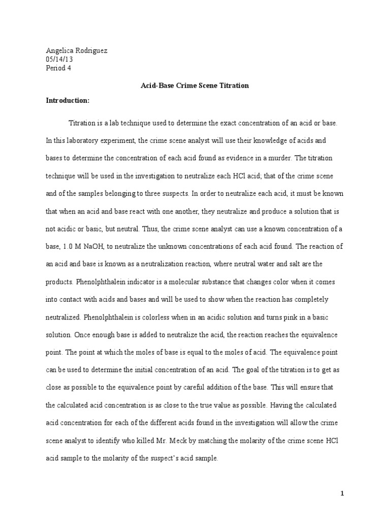 Titration Lab Report Titration Acid