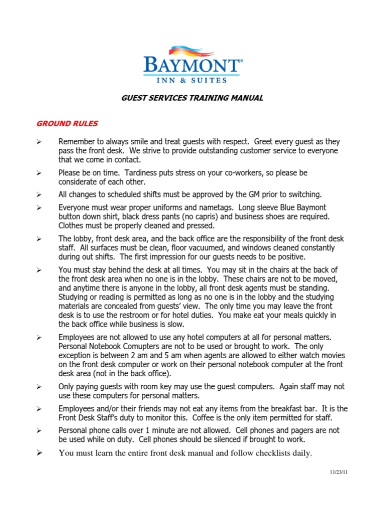 BAYMONT Front Desk Manual PDF PDF