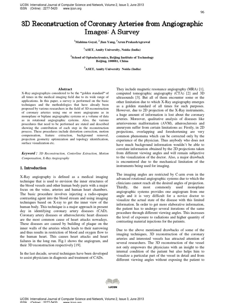 3D Reconstruction of Coronary Arteries | PDF | Angiography ...