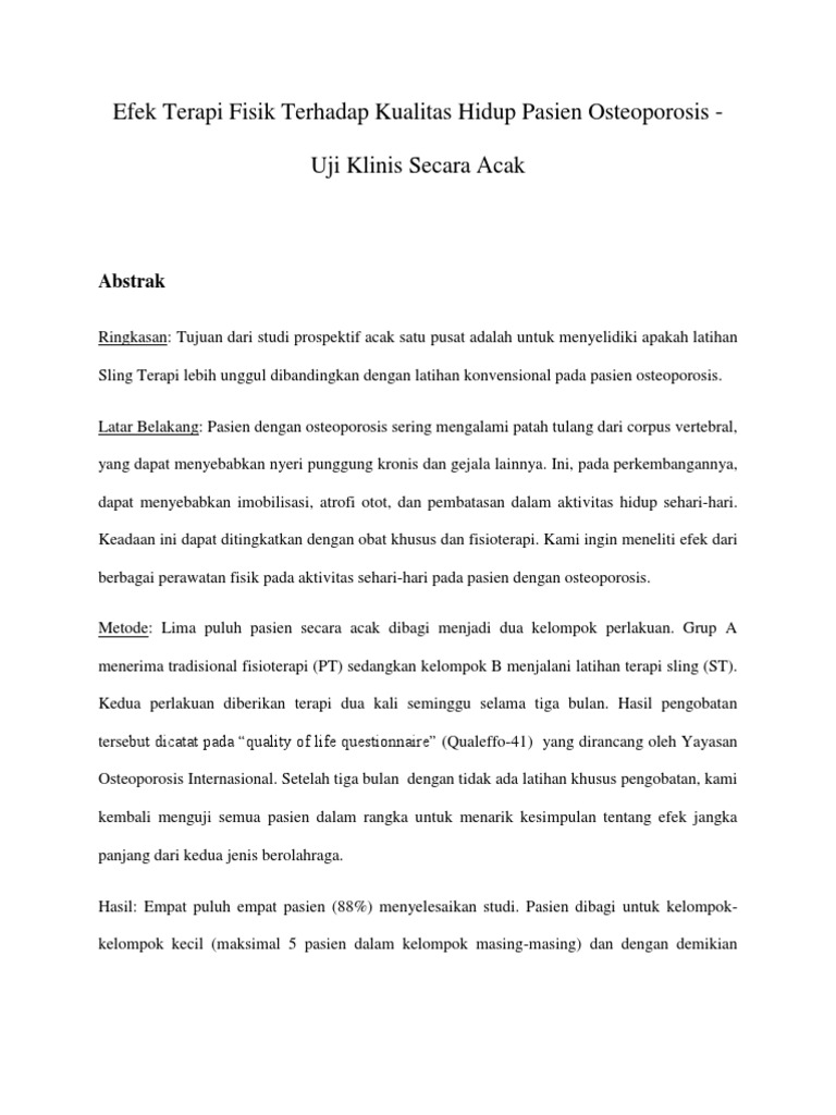 Efek Terapi Fisik Terhadap Kualitas Hidup Pasien Osteoporosis Efek Terapi Fisik Terhadap Kualitas Hidup Pasien Osteoporosis