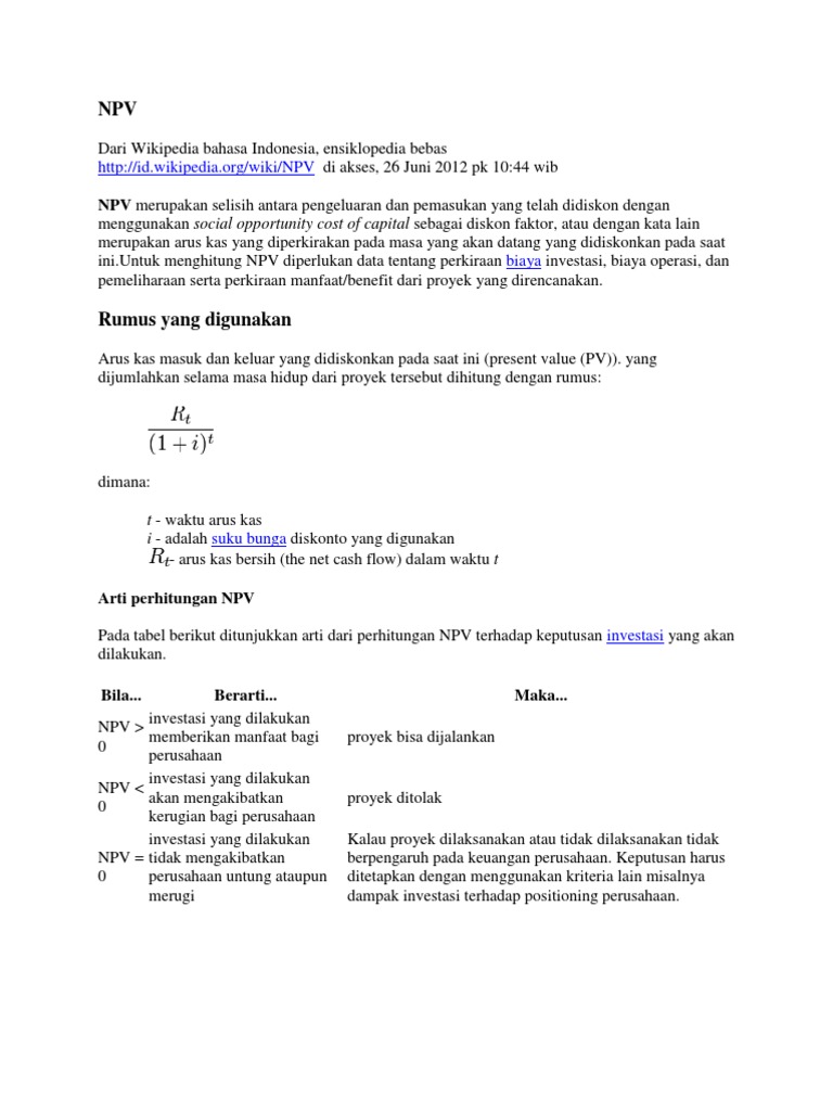 Npv Irr Payback Period Dan Pi
