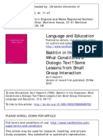 Bakhtin in The Classroom: What Constitutes A Dialogic Text? Some Lessons From Small Group Interaction