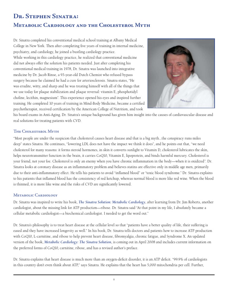 Dr. Stephen Sinatra: Metabolic Cardiology and The Cholesterol Myth | PDF | Cholesterol ...