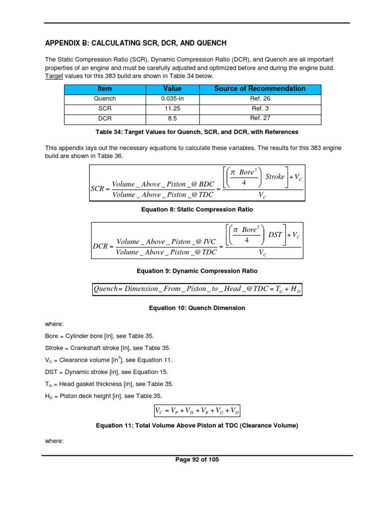 Compression Ratio Calculations DRAFT 01-Jun-13 | PDF | Piston | Systems ...