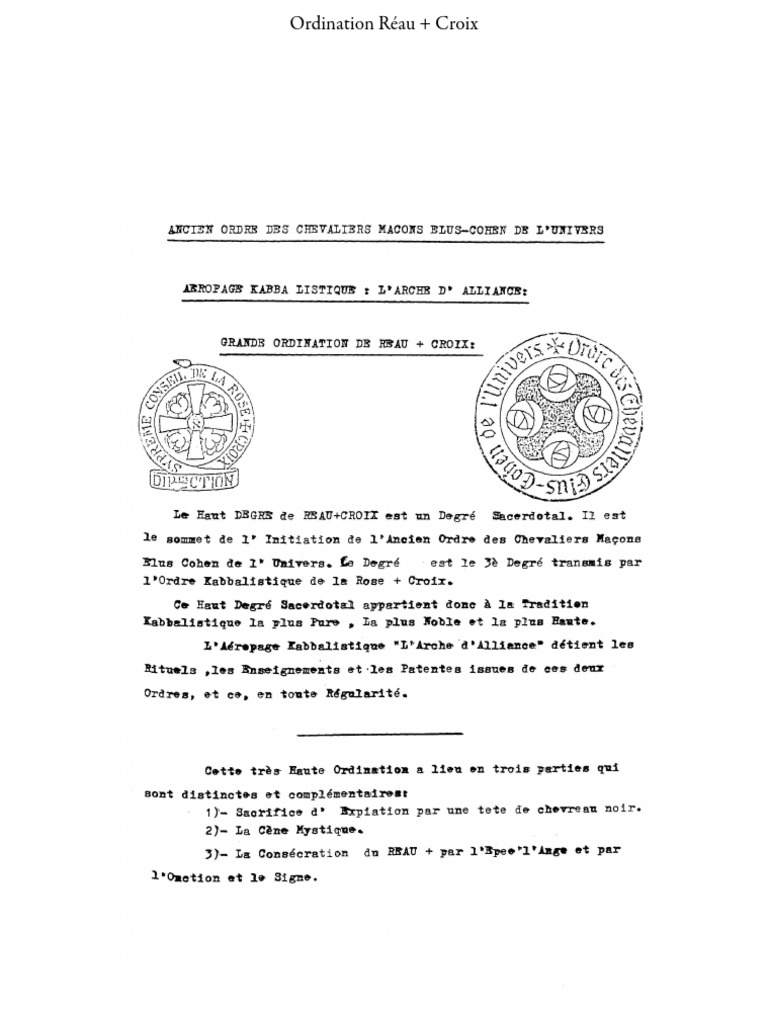 Ordination Reau Croix Rituel Elus Cohen | PDF
