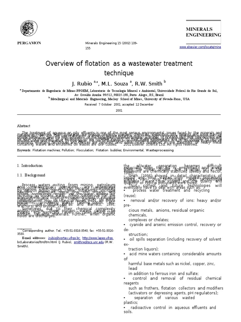 Flotation Techniques in Wastewater Treatment | PDF | Surfactant ...