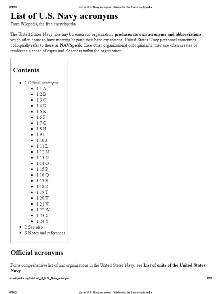 List Of U S Navy Acronyms Wikipedia Thefreeencyclopedia United States Navy Navies