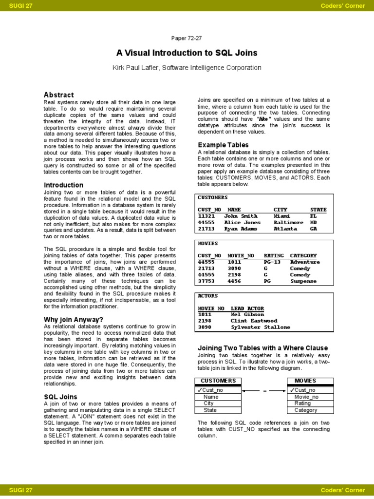 A Visual Introduction To SQL Joins | PDF | Table (Database) | Sql